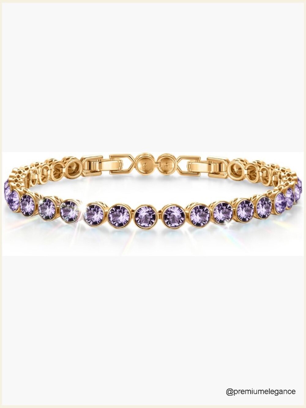 14K Gold Plated Swarovski Crystal Tennis Bracelet, Adjustable 6-7.5 Inch